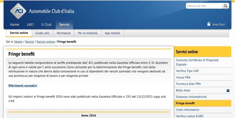 Sul Nostro Sito Le Tabelle Aci 2016 In Vigore Da Oggi Anche In Pdf Missionline