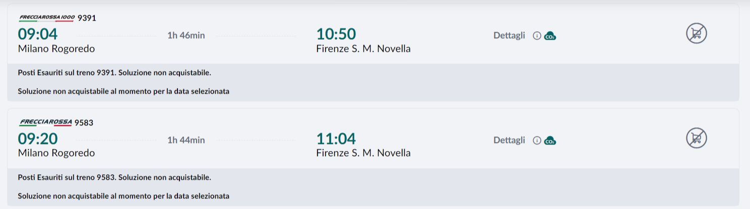 Trenitalia Milano-Firenze 8 novembre